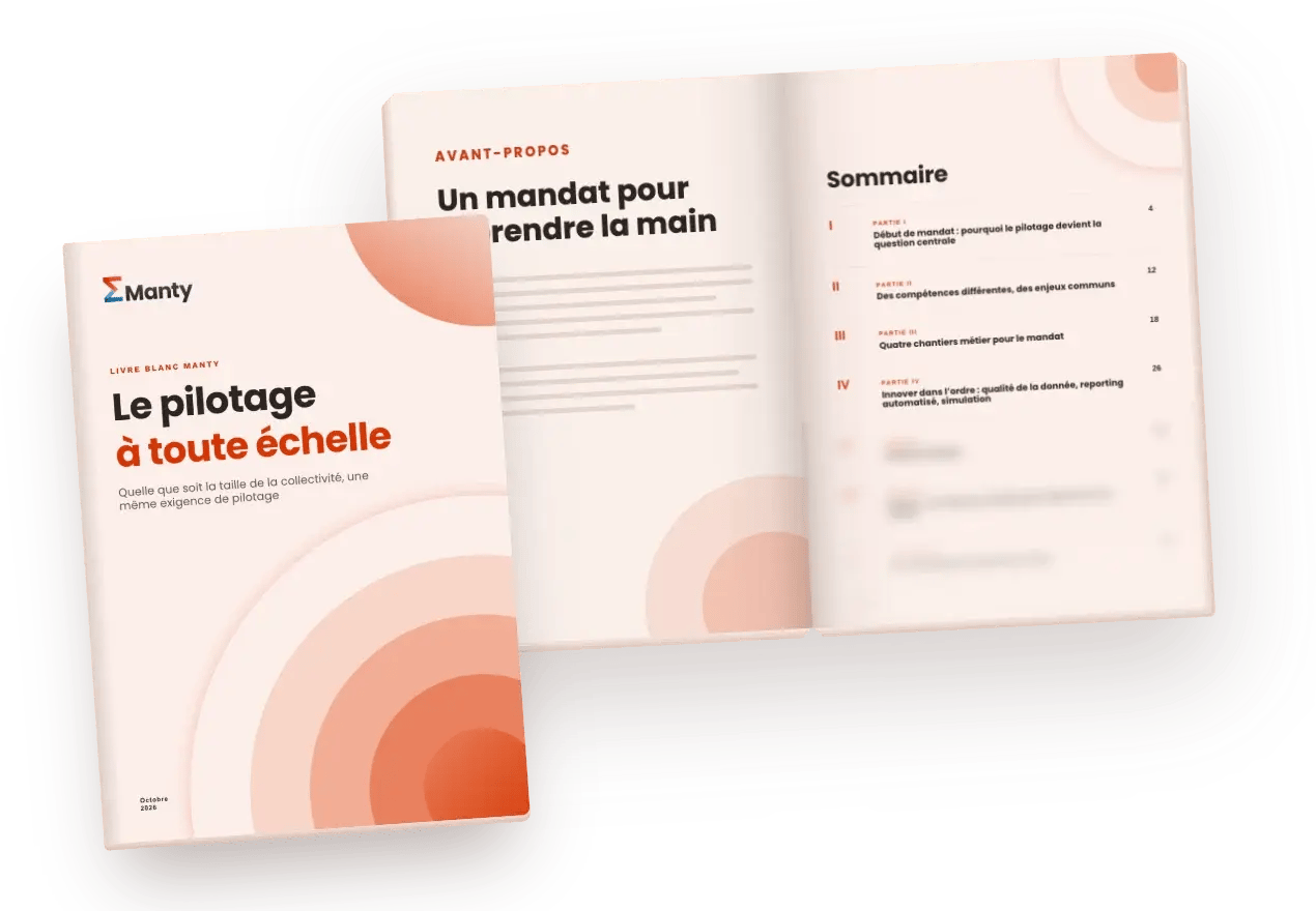Couverture du livre blanc Manty « Le pilotage à toute échelle », avec la double page d’avant-propos et le sommaire